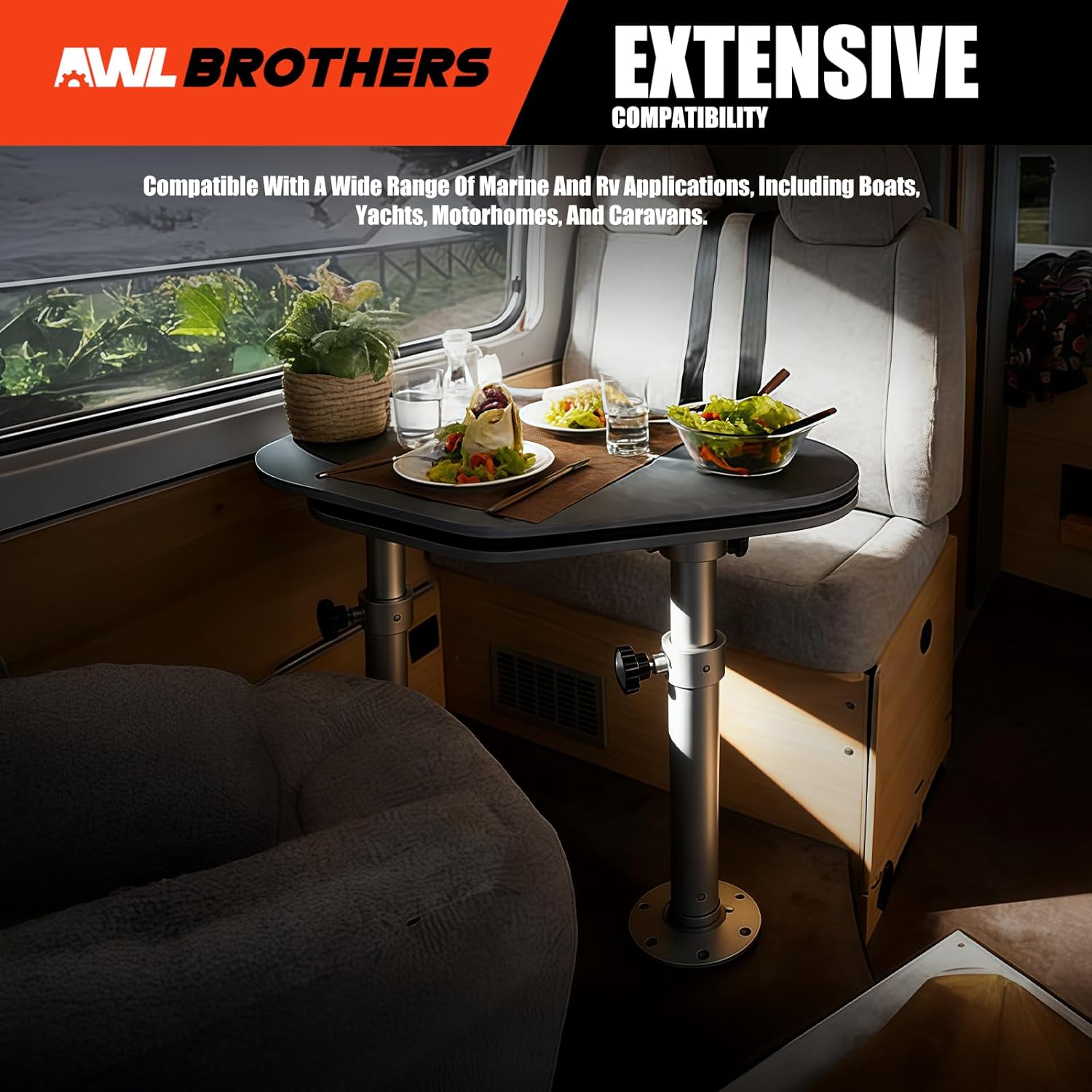 Boat Table Pedestal, Adjustable Aluminum Alloy RV Table Base Stand with 17.8-27.2 Inch Height Range for RV Marine Yacht