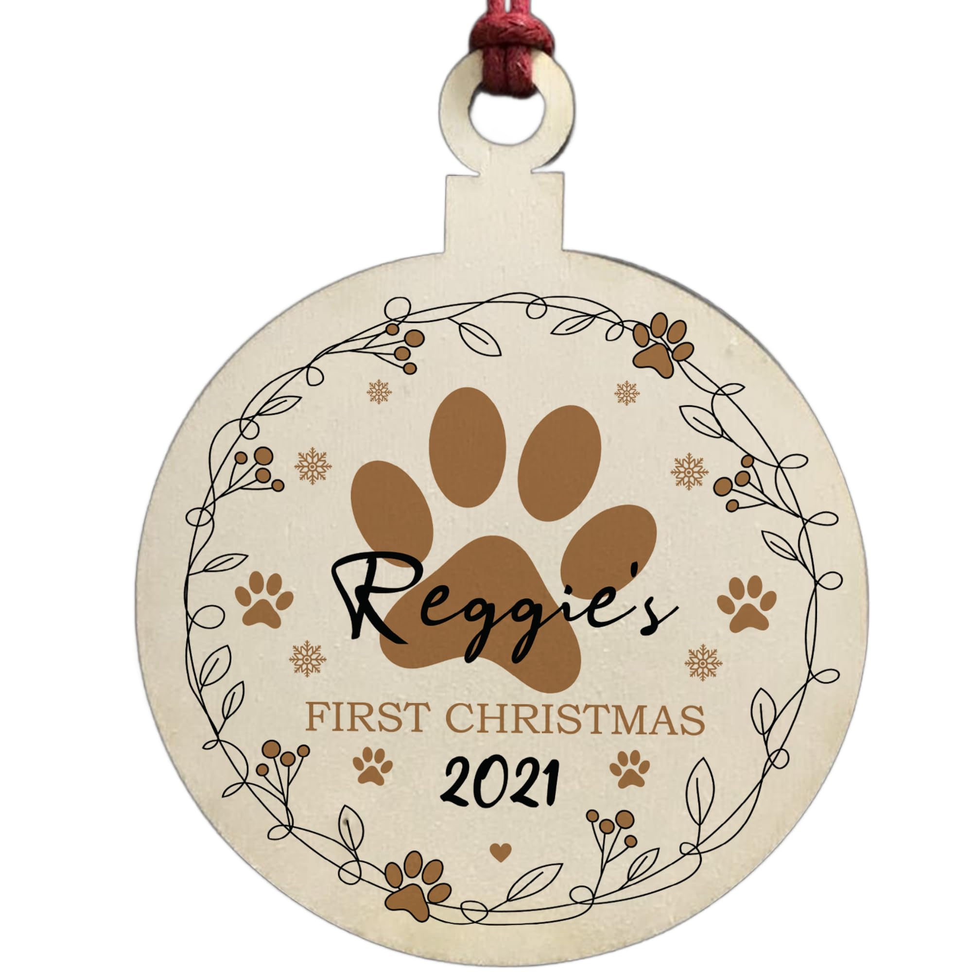 1st Christmas With Dog Wooden Christmas Bauble Personalised Dog Lover Gift For Family
