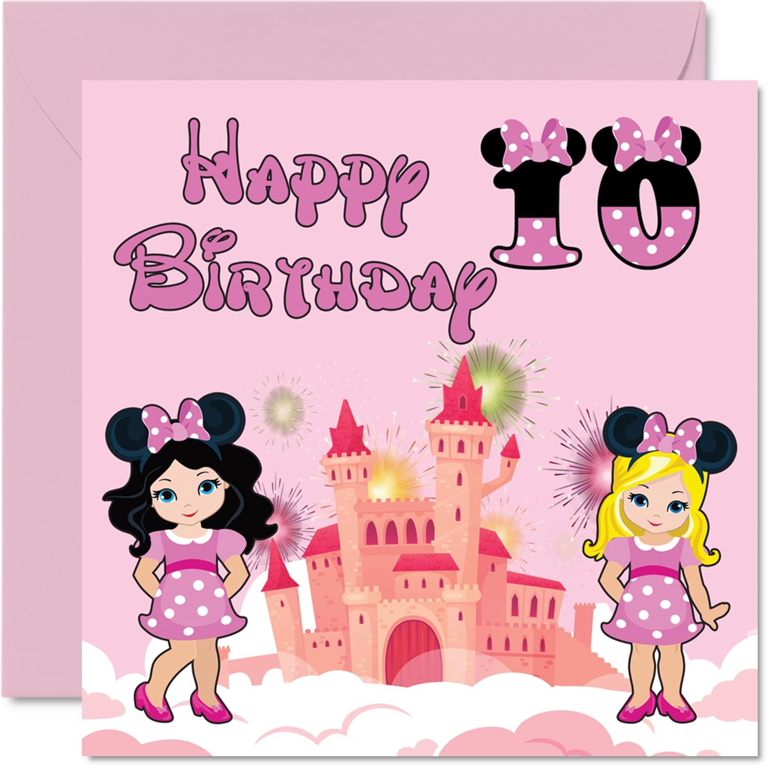 Stuff4 10th Birthday Card Girl - Fantasy Castle Mouse - Happy Birthday Card 10 Year Old Girl, Girls Birthday Cards for Her, 5.7 x 5.7 Inch Greeting Card for Daughter, Niece, Granddaughter, Sister
