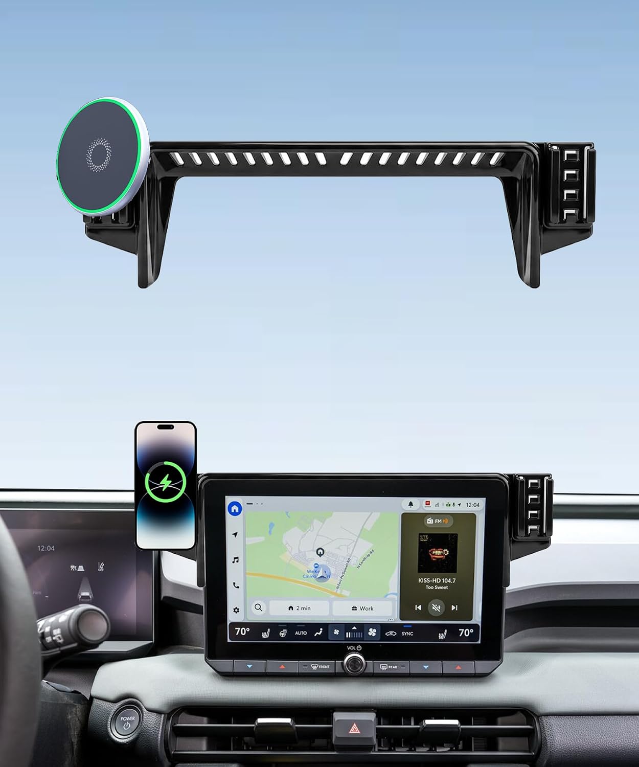 Car Phone Holder for 2026 Toyota RAV4 / RAV4 Hybrid Accessories 15W MagSafe Fast Wireless Charger Cell Phone Mount Apply to 10.5 Inch Touch Screen Fixed Clip Handsfree 360° Rotation