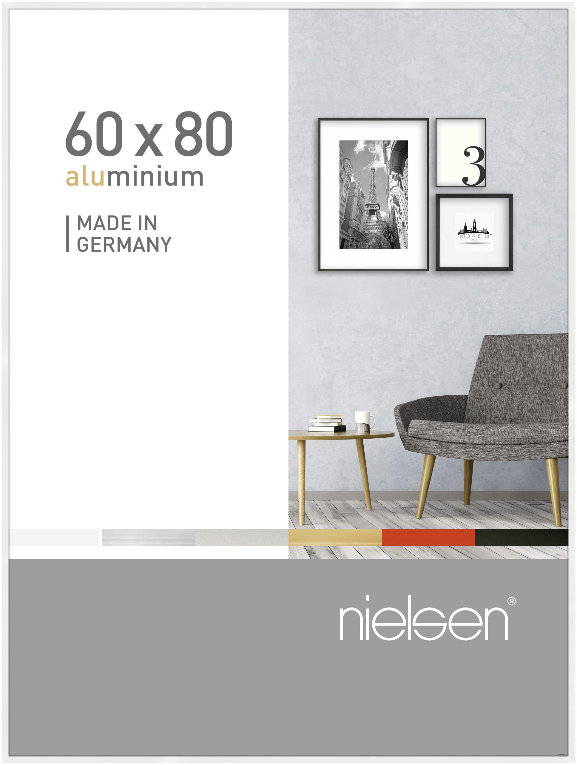 nielsen Pixel Aluminium Picture Frame - Glossy White 60x80cm - with Float Glass and Easy Push-Turn Clips