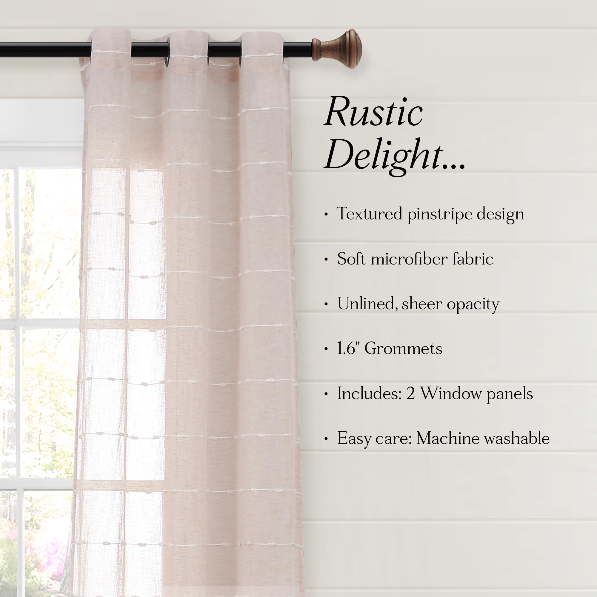 Lush Decor Paire de Rideaux de fenêtre Transparents et texturés à œillets de Style Rustique, 96,5 x 213,4 cm (l x L), Rose poudré