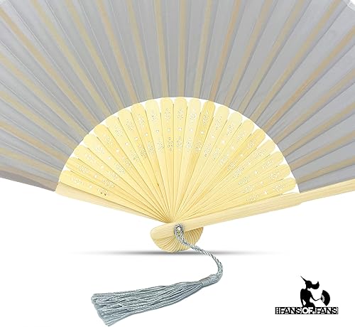 Miniatura 49 de FANSOF.FANS Abanico de mano plegable de mano de tela con borla de grado A, varillas de bambú para mujeres y niñas, fiesta de verano, eventos, Azul