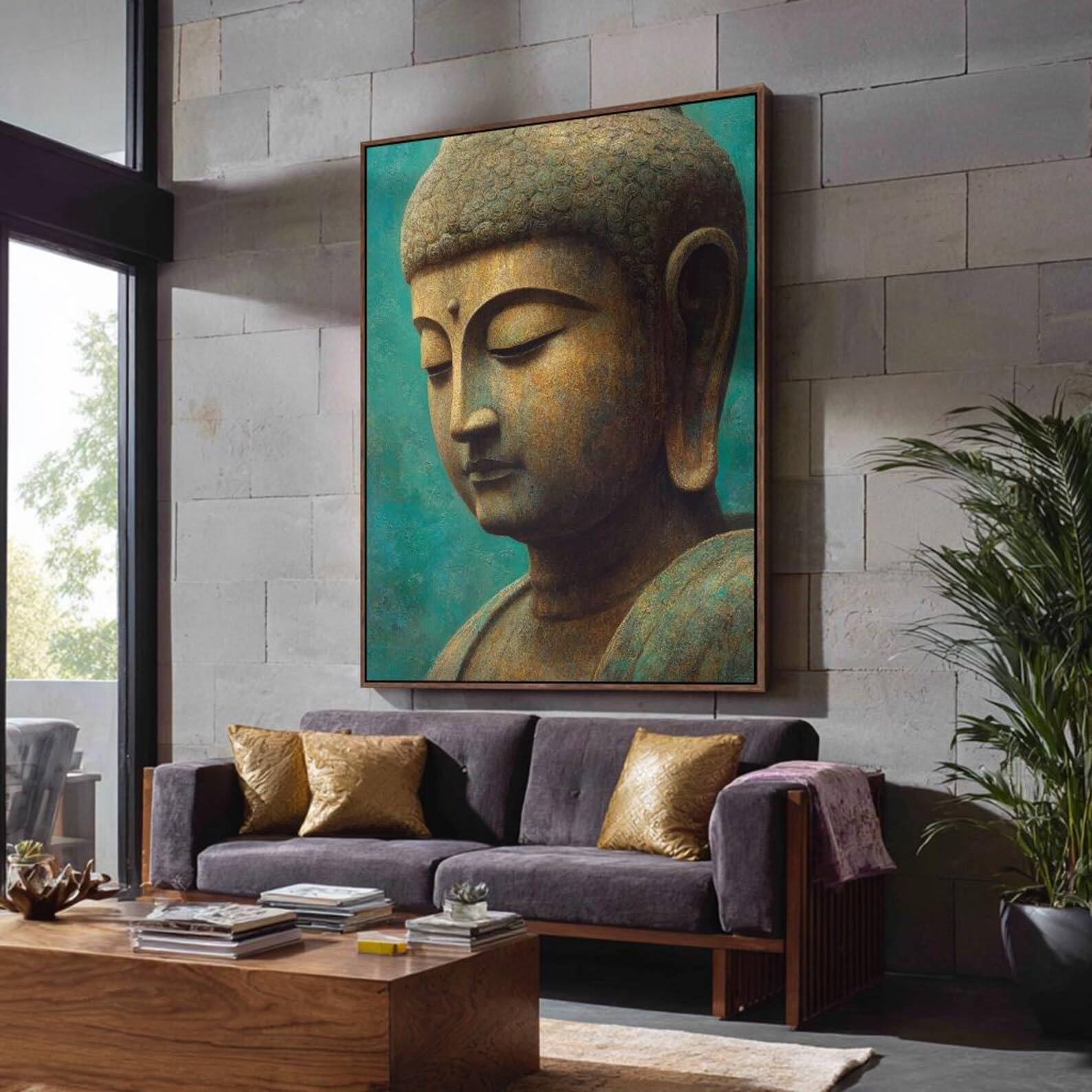 Large Buddha Art Work, Portrait Buddhism Painting, Spiritual Room Decor, Canvas Print For Yoga Horizontal Bed Decor(50x70cm/Inner Frame)