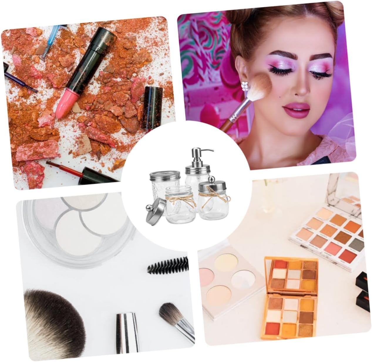 Toothbrush Cup Set Mason Jar Bathroom Accessory Kit Includes Toothbrush Holder and Shower Gel Dispensing Bottles Sleek Silver Design for Home Hotel Use