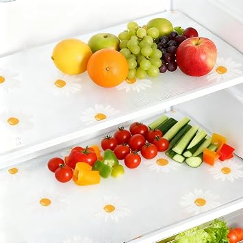 EVA Refrigerator Shelf Liners 8 Pack - Non-Slip Waterproof & Food-Safe Mats, Daisy Pattern Kitchen Organizer 45x30cm | Reusable, Eco-Friendly Fridge Storage Liners