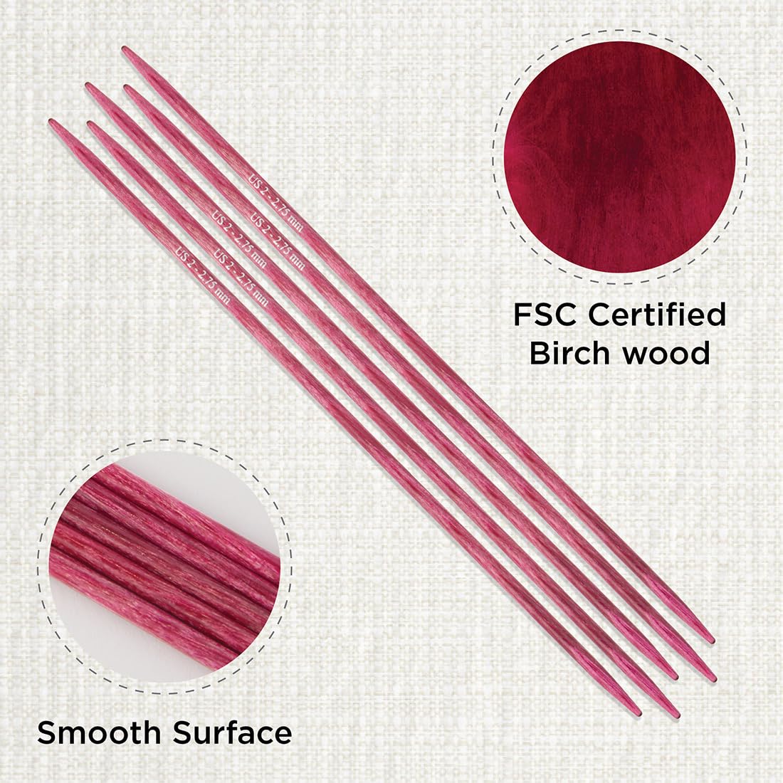 KnitPro Dreamz Double Pointed Needles 8" (20cm), Candy Pink, 2.75mm - Image 2