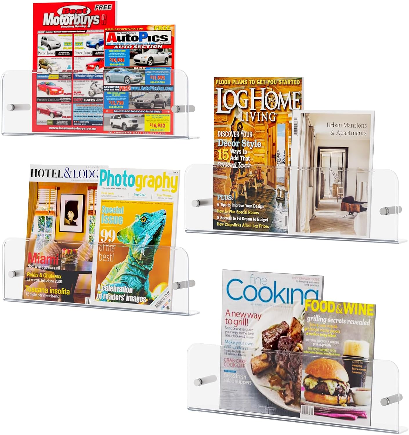 Lifewit Magazine Rack Wall Mounted, 4 Pack 15" Nursery Bookshelf, Clear Acrylic Kids Floating Shelves Picture Hanging Racks for Baby/Toddler/Children in Bedroom, Living Room Decor