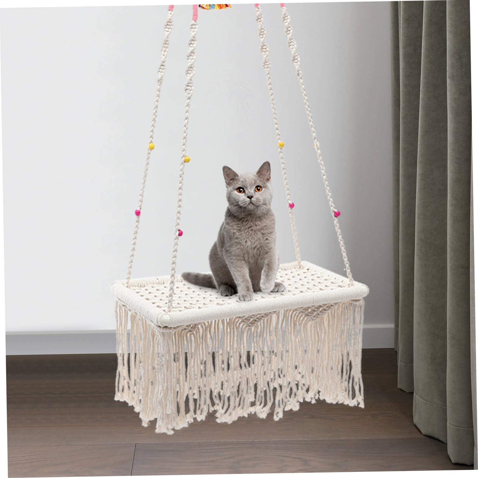 Sosoport Amaca per Gatti Sospesa in Cotone Intrecciato Bohemien, Decorativo e Caldo per Gattini Struttura in Ferro Resistente,