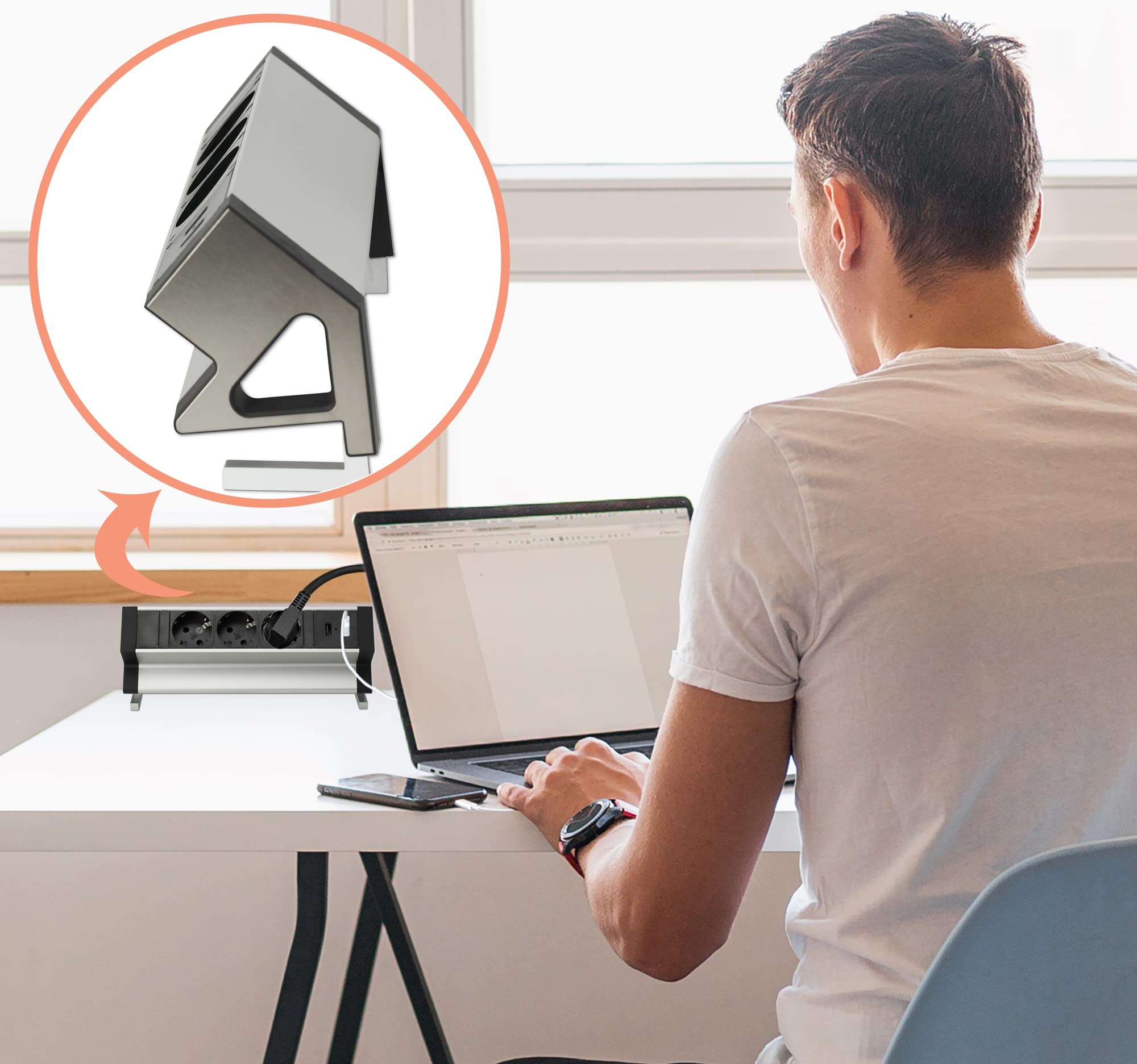 Ciabatta multipla a 3 prese, con cavo USB a 2 vie, 1,8 m, come presa da tavolo e presa per mobili, montaggio senza residui, cucina, ufficio, scrivania
