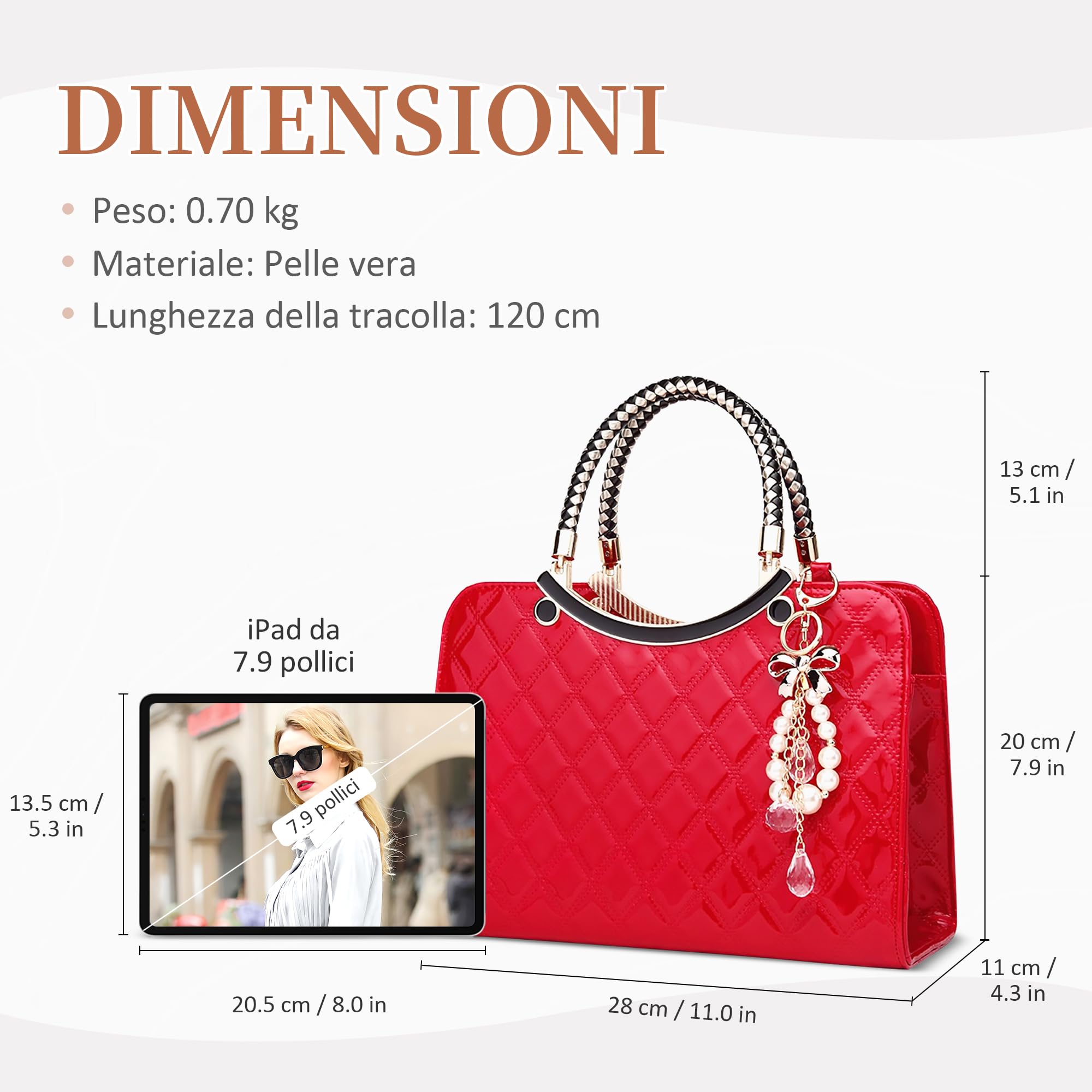 DIRRONA Borsa a Mano Donna in Pelle PU Lucida Trapuntata Elegante con Decorazione Fiocco e Perle – Borsa Donna per Matrimonio, Eventi Formali, Ufficio e Uso Giornaliero Rosso Vivace