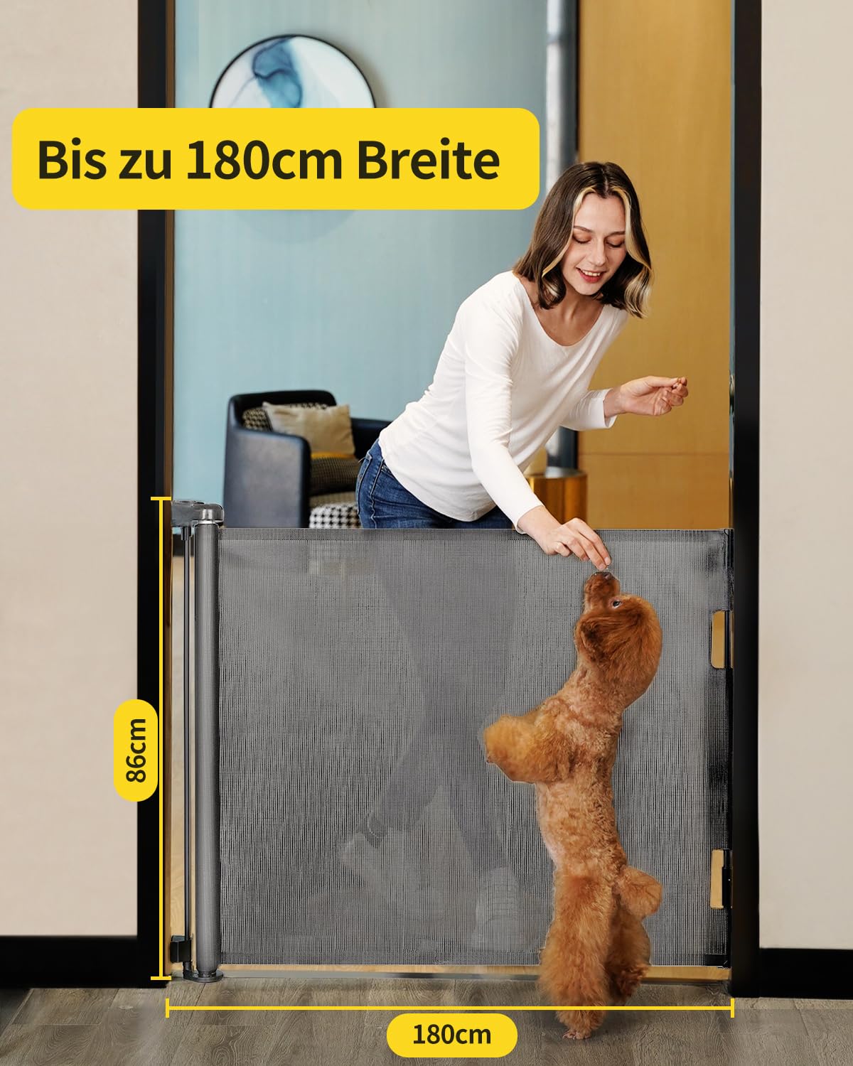 Barrera de seguridad retráctil para bebés y mascotas, juego de 2 unidades, extra ancho y alto, 0-140 cm, para escaleras, puertas, interiores y exteriores, fácil manejo con una sola mano, gris