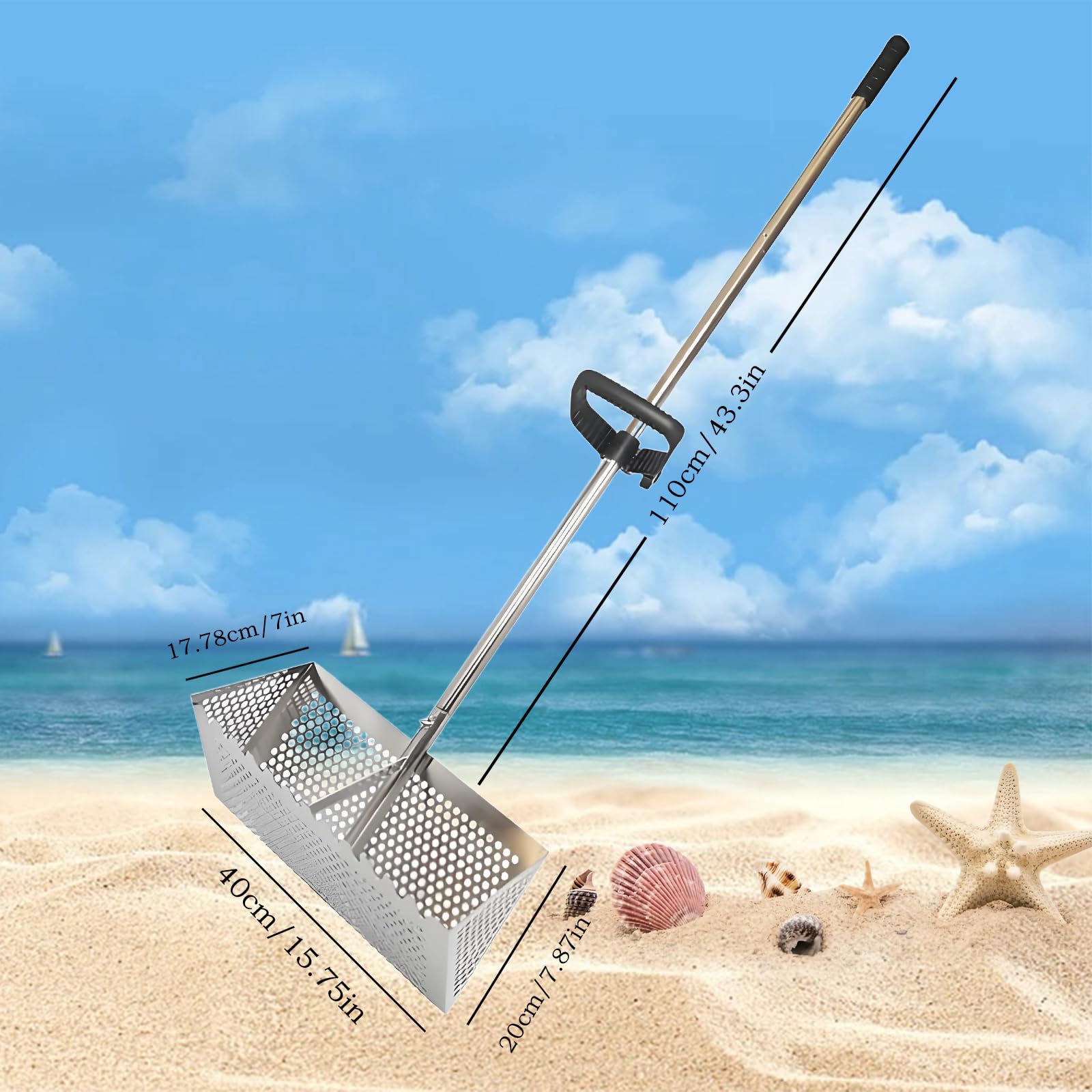 Rateau à Sable Pour Plage Râteau De Plage En Acier Inoxydable - Tamis à Sable Avec Poignée Longue Râteau De Plage Professionnelle