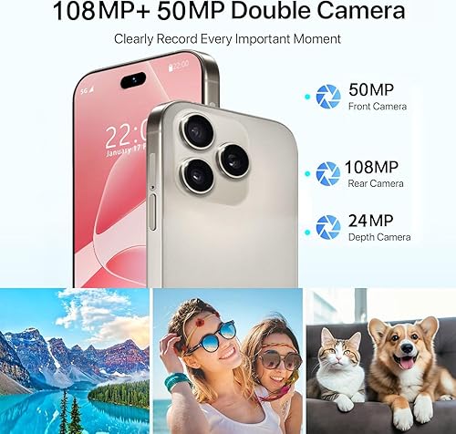 Miniatura 5 de A16 PRO M - Teléfono celular desbloqueado 2025 - Android 15,6000 mAh, 12 GB+256 GB1 TB Smartphone, pantalla HD de 6.9 pulgadas + 90 Hz + SIM dual,