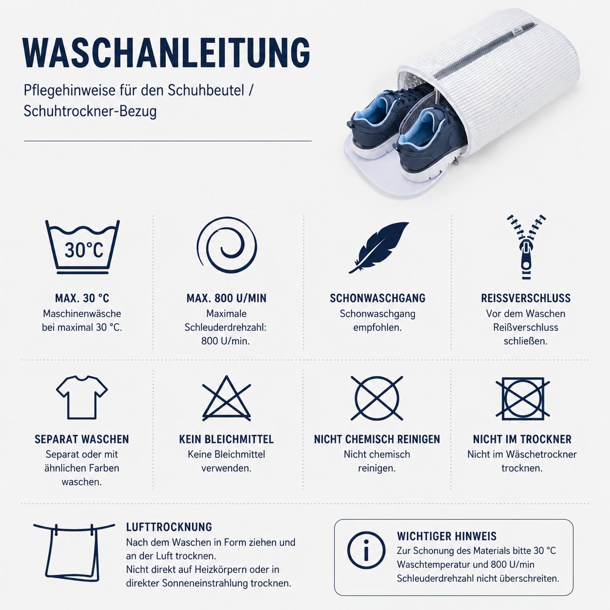 Schuhwaschbeutel XL, inkl. Sohlenreinigungsfunktion, extra leise | Wäschesack für Schuhe & Sneaker, Extra Reinigungsfach für Sohlen, 360 Grad rundum Reinigung, Extra leise