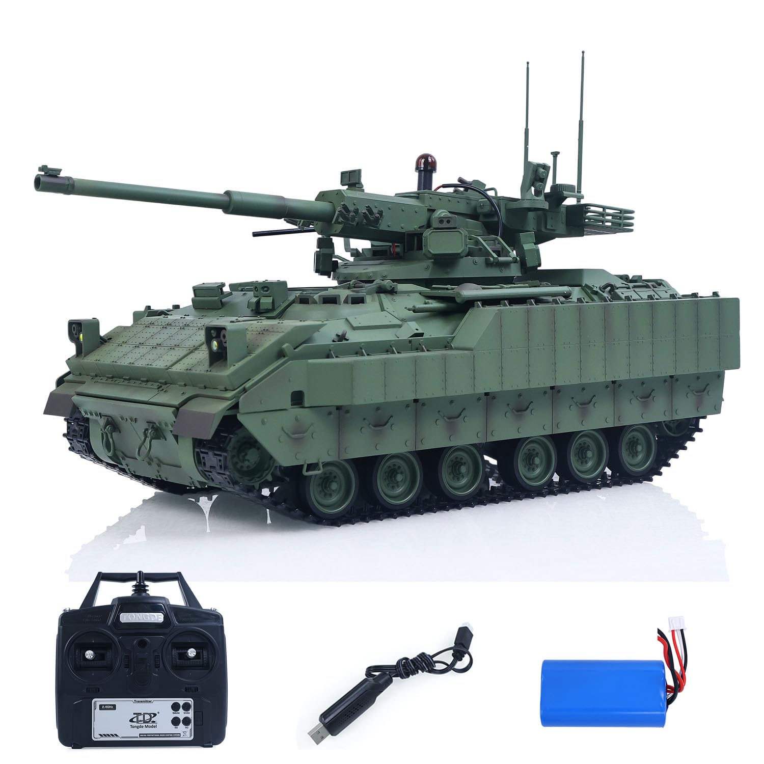 TOUCAN RC HOBBY Tongde 1/16 Fernbedienung Tank Modell M2128 Bradley Infrarot-System 320 Grad Rotation Revolver Licht geräusche Batterie betriebs bereit
