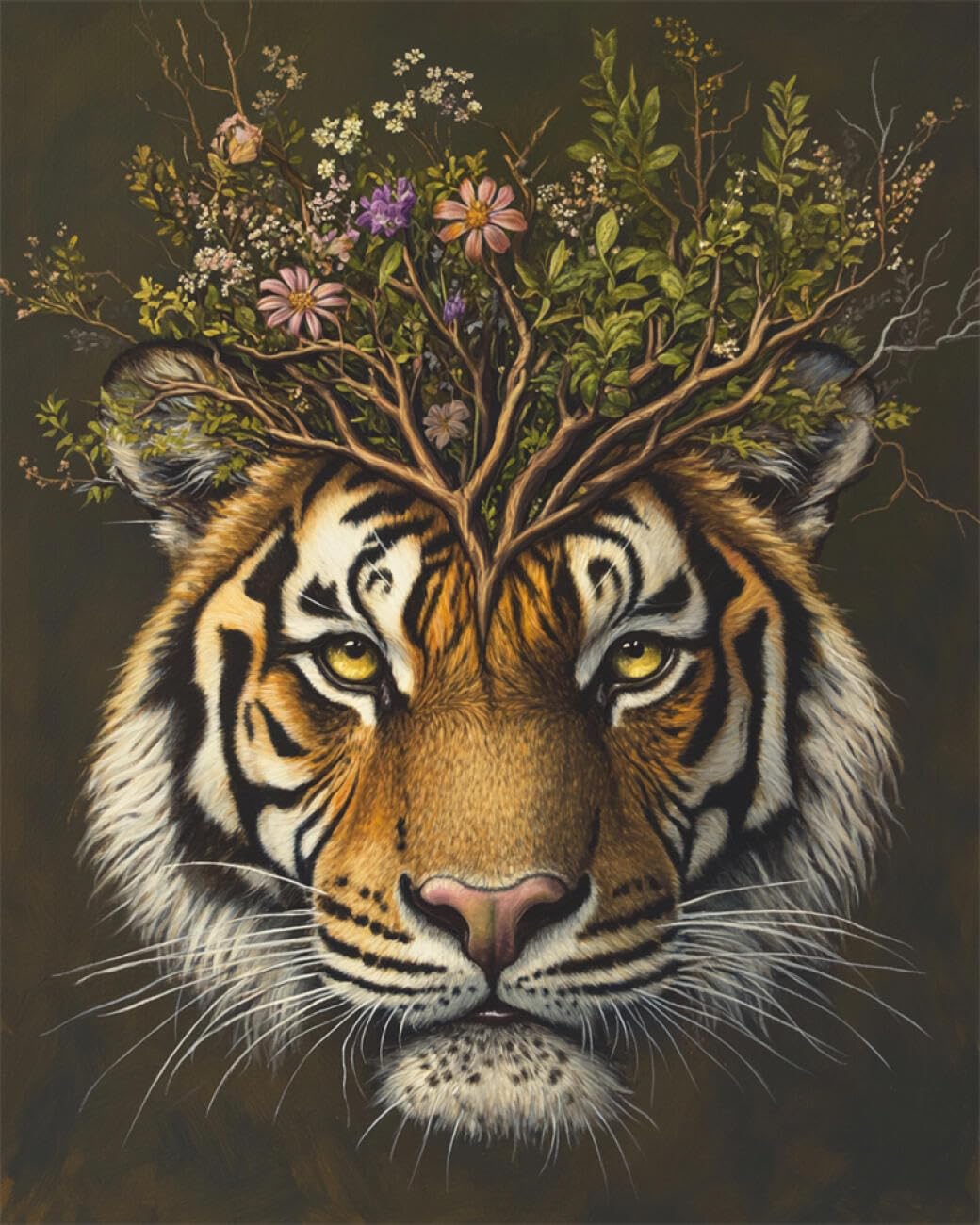 RKFLGEW DIY Seed Bead Embroidery Kits Tiger Head 50x70cm