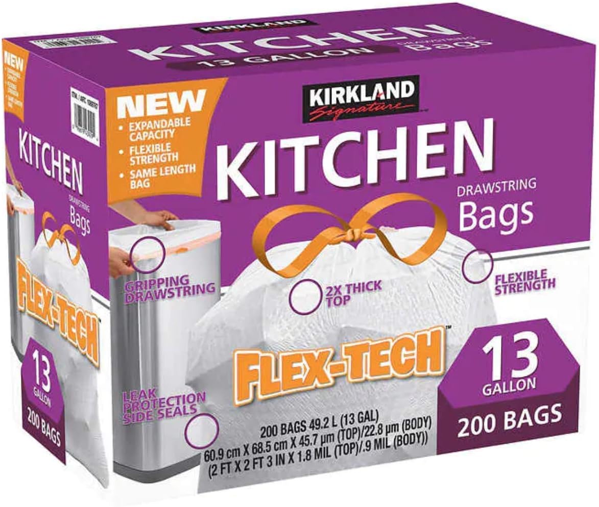 KIRKLAND SIGNATURE Flex-Tech 13-Gallon Kitchen Trash Bag, 200-count