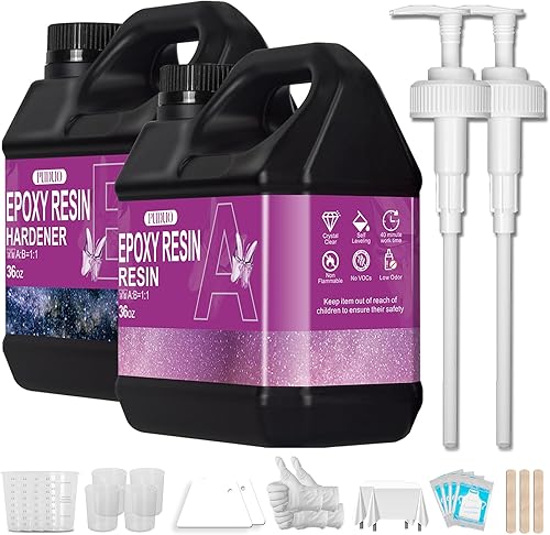 Puduo Kit de resina epoxi de 72 onzas, resina epoxi transparente recién formulada, fuerte, sin burbujas, resina artística antiamarilleamiento que,