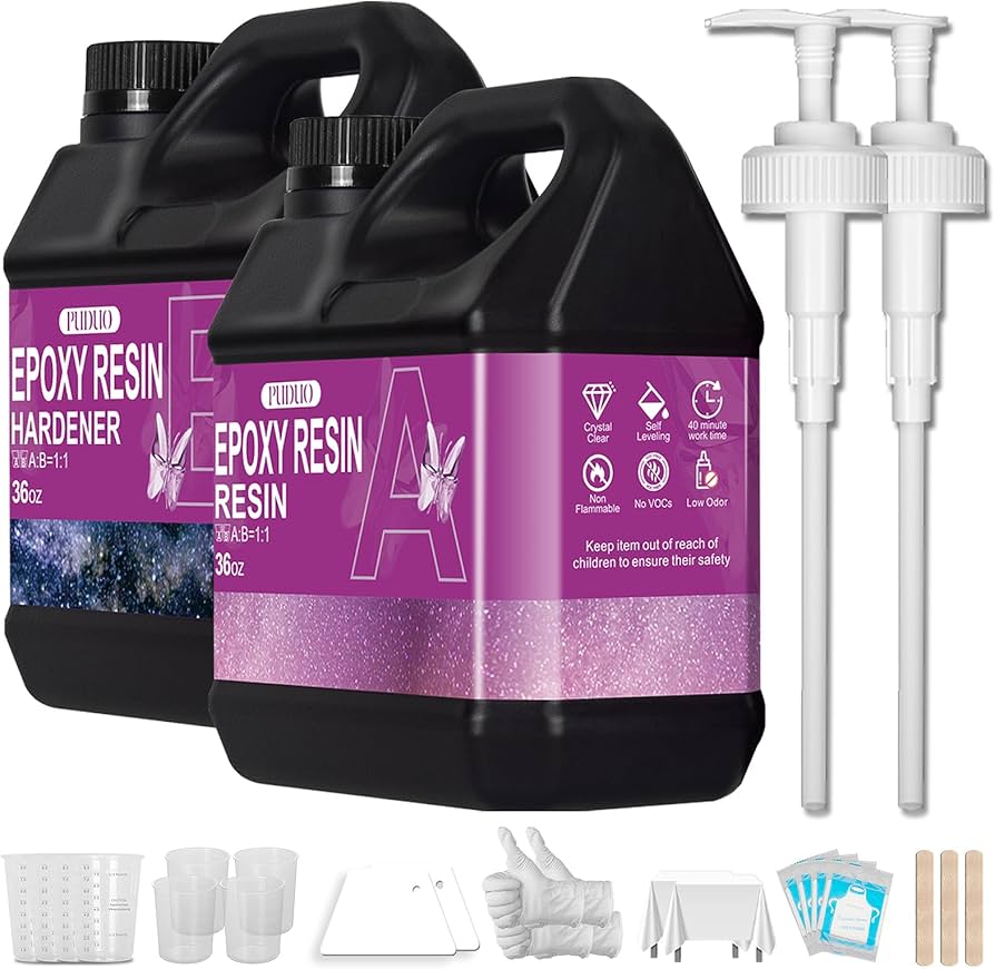Puduo Epoxy Resin Kit 72OZ,Newly Formulated Crystal Clear Epoxy Resin,Strong, Bubble-Free, Anti-Yellowing Art Resin That,Suitable for Casting, DIY, Resin Art, Molds, Jewelry, Easy to Mix 1:1 Ratio