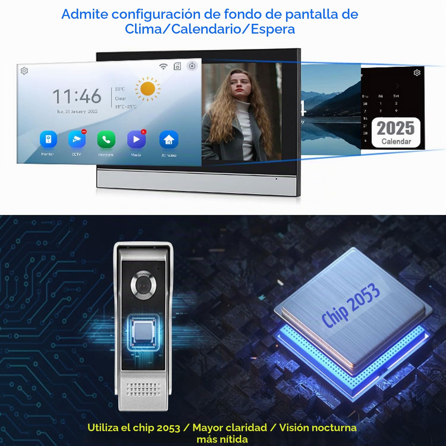 WiFi Pantalla táctil de 10 Pulgadas HD 1080p Ultrafino Inalámbrico Videoportero Timbre Video Interfono,Detección de Movimiento, Compatible con la App Tuya, Almacenamiento de Vídeo Gratuito