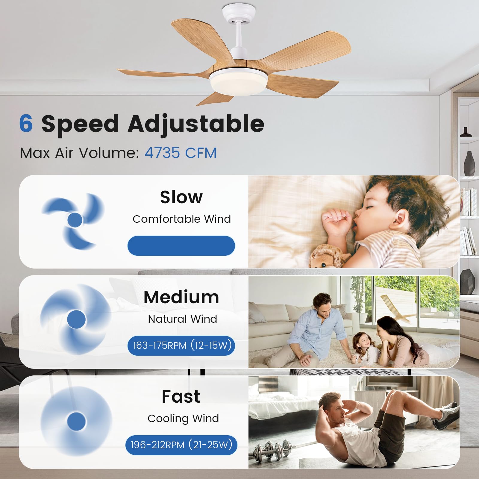 Newday Ventilatore da Soffitto Colore Legno, 106cm Ventilatore da Soffitto con Luce e Telecomando, Pale da Soffitto con Luce Dimmerabile Silenzioso con Funzione Memoria per Soggiorno Camera da letto