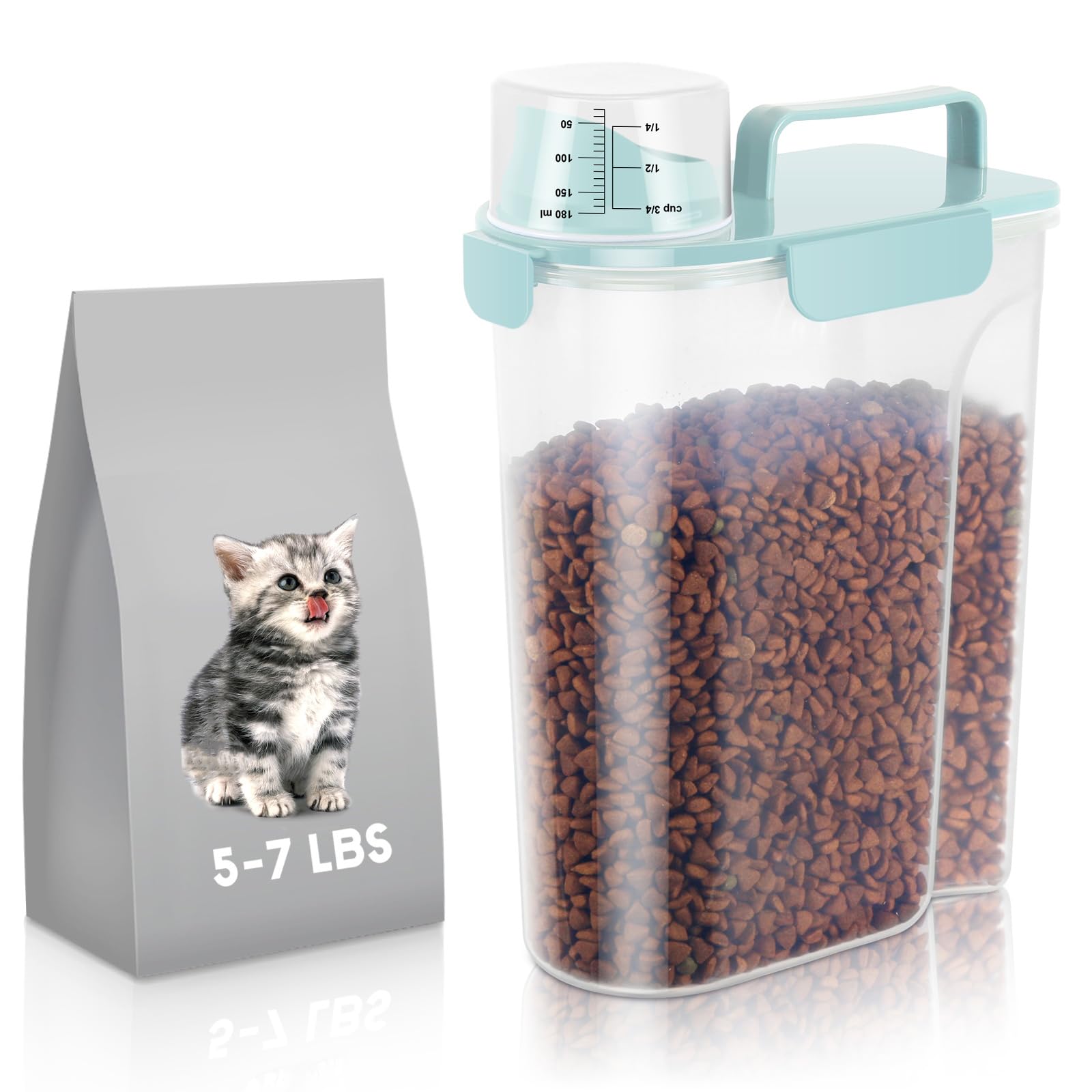 5-7Lbs Airtight Cat Dog Food Storage Container Portable with Upgraded Large Spout and Cup, Plastic Pet Dispenser for Small Animal Kibble, Bird Seed,