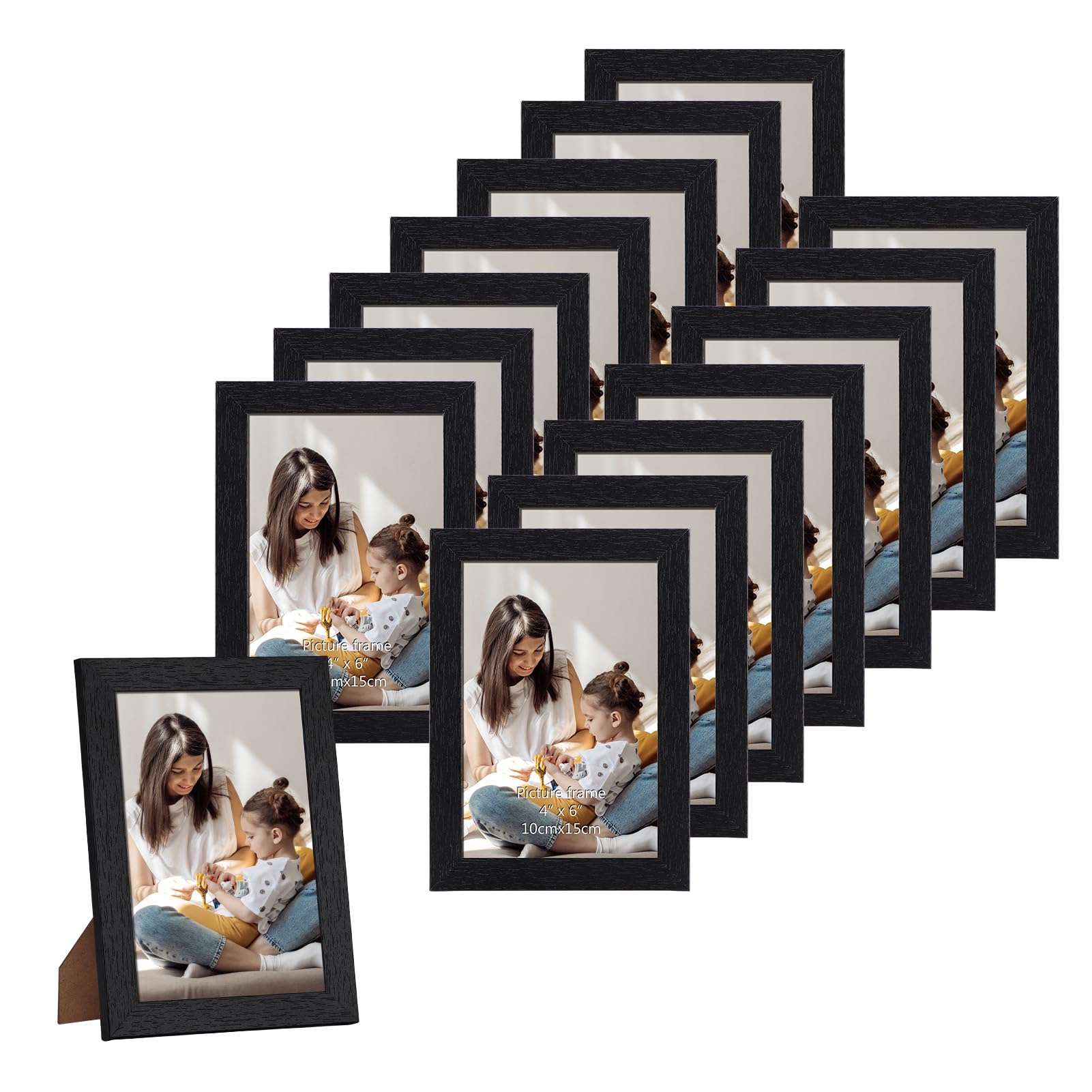 HORLIMER Cadre Photo 10x15 Lot de 15, Cadre Photo Noir en MDF pour montage mural ou pose sur la table, pour Chambre Bureau Salon et Gallerie