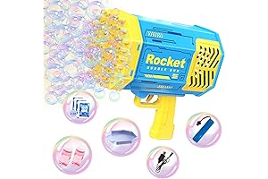 Qikafan Bubble Gun, 69-Hole Automatic Blue Bazooka Outdoor Indoor Party Bubble Blaster Toy
