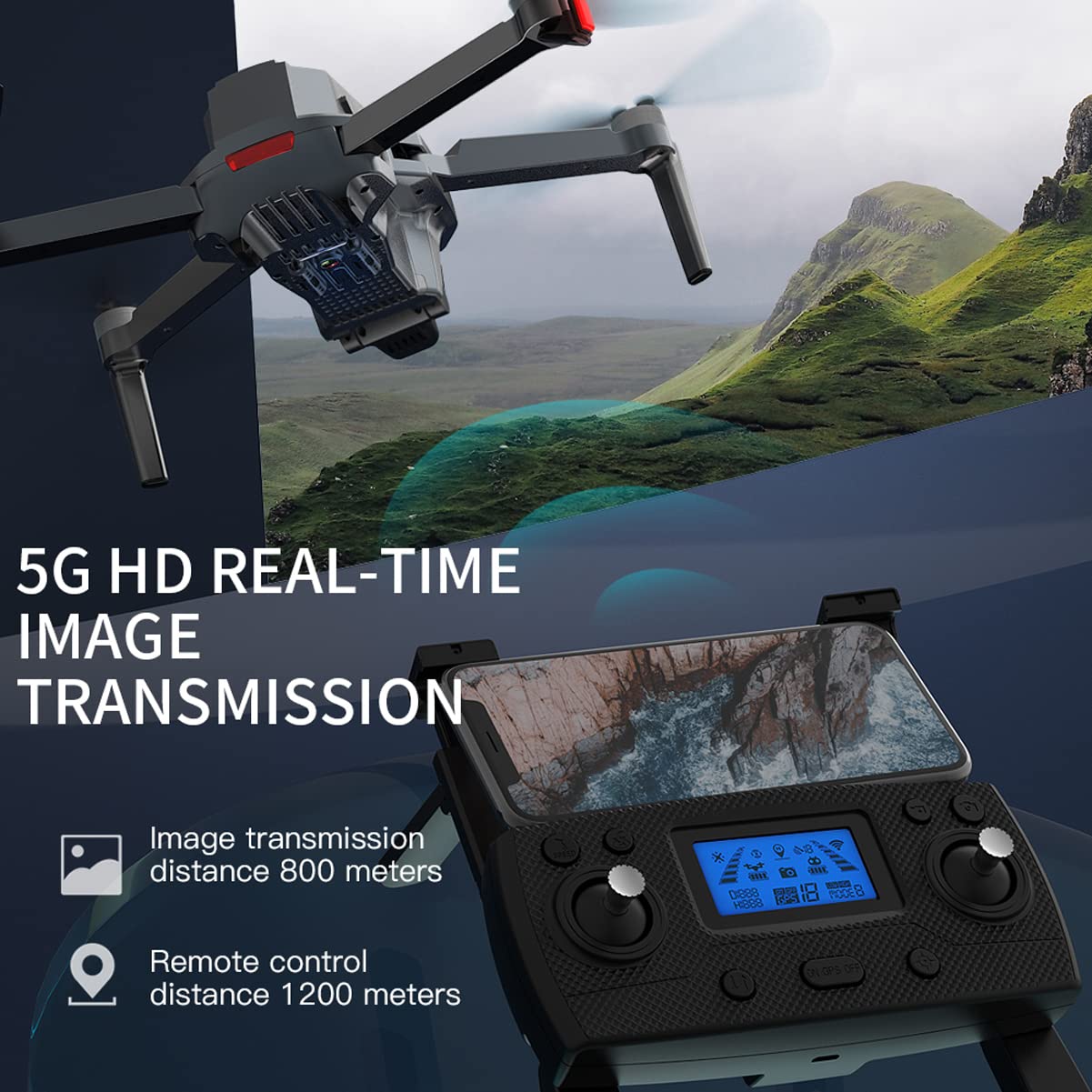 Quadricottero RC con Ritorno Automatico, Drone GPS con Fotocamera 4K per Adulti, Fotocamera ESC, modalità brushless, Flusso Ottico ad Altezza Fissa, Video con Foto di gesti, segui di immagin