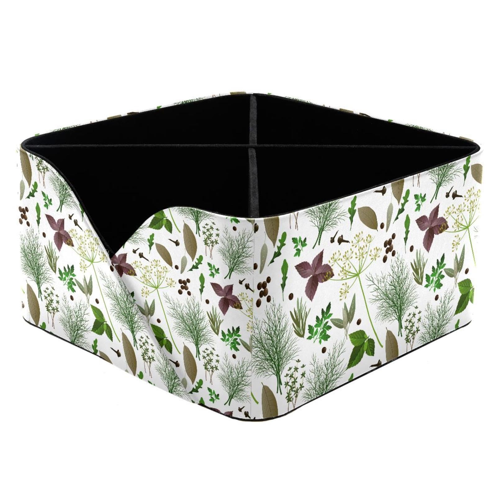 KengjuTesu Herbs Spices Green Plant Pattern Desktop Organizer Pen Holder, Rectangular Pencil Cup for Office, Study and Makeup Stations