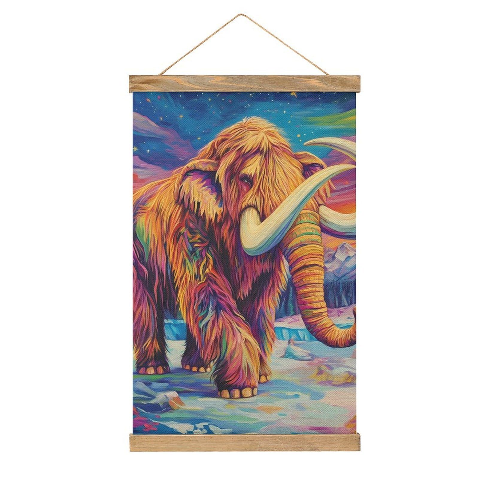 CGSBNGHA Woolly Mammoth on Ice Wall Art Prints Linen Hanging Painting Scroll Paintings Pictures Decor for Home