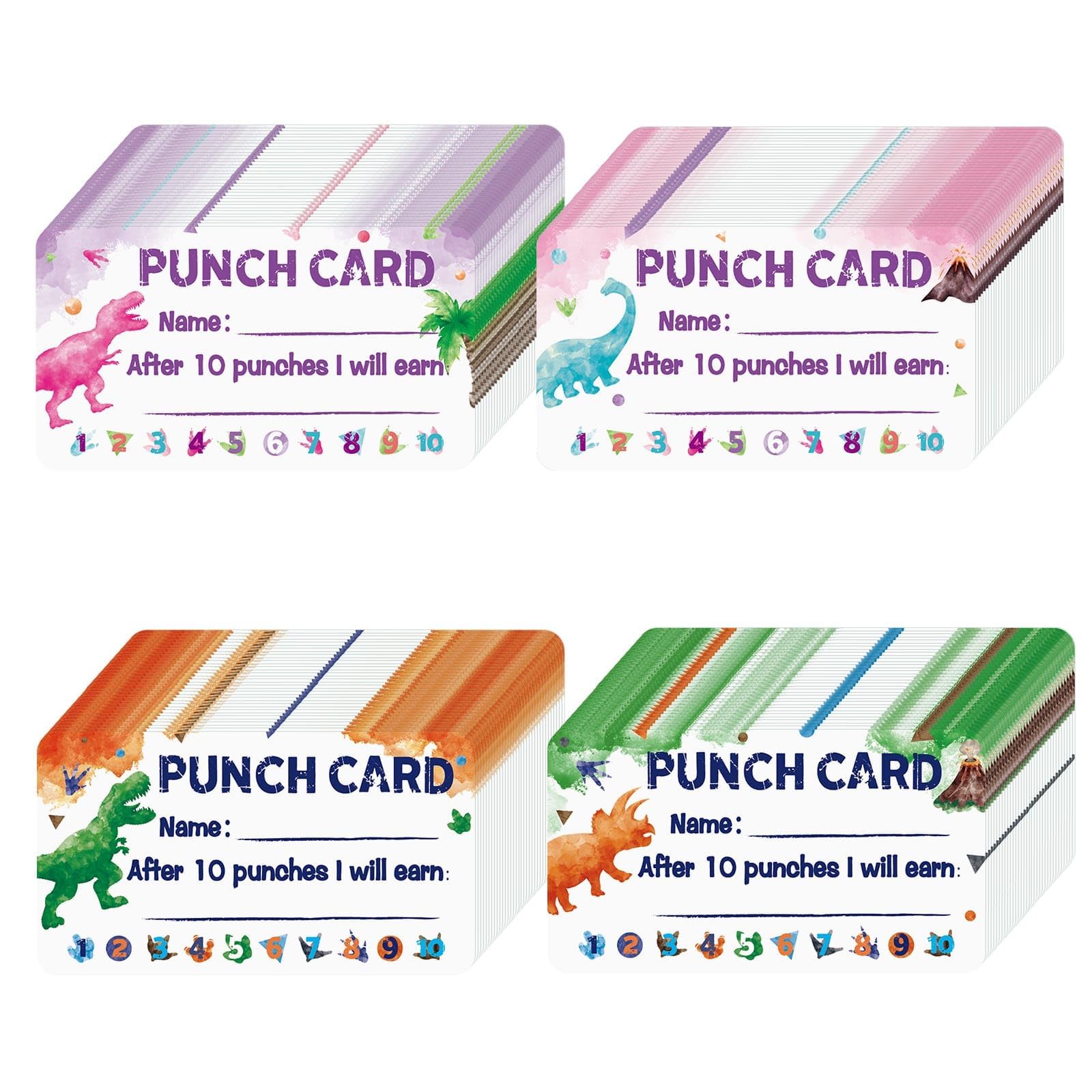 WERNNSAI 240 PCS Dinosaur Punch Cards Watercolor Behavior Incentive Reward Card Fill in Blank Awards Loyalty Cards for Boy Girl Kids Students Teachers Business Supplies 2" x 3.5"