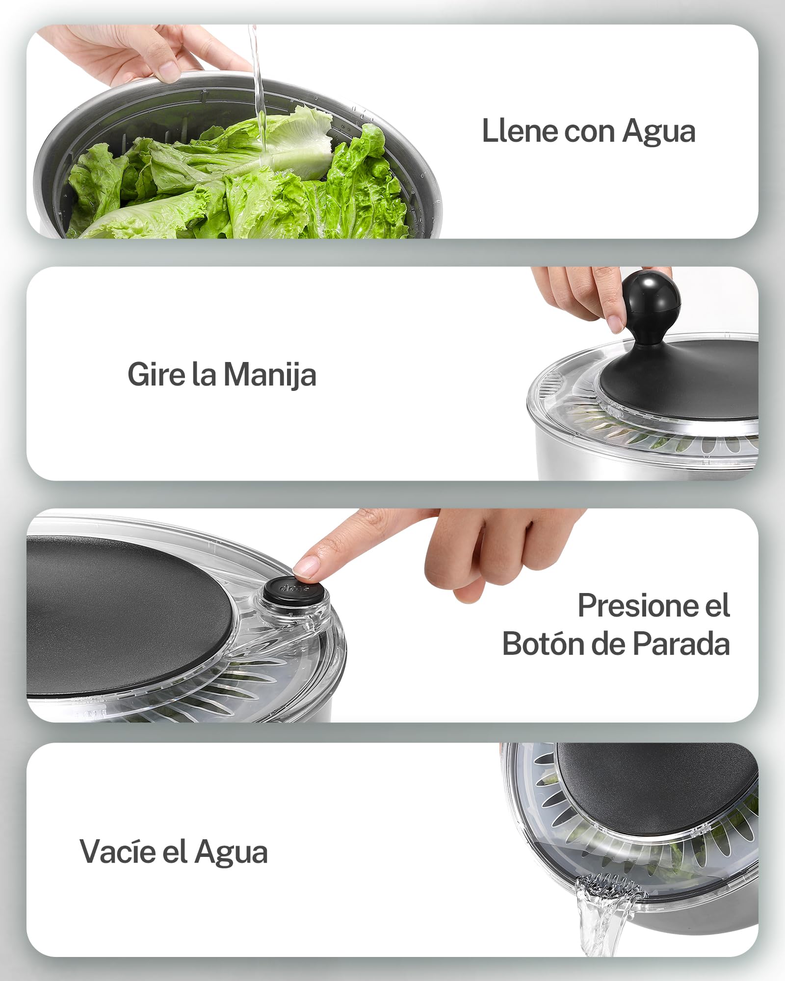 SveBake Centrifugadora Lechuga Acero Inoxidable con Botón de Parada, 5.3L Escurridor Verduras con Base Antideslizante, Escurridor Ensalada Sin BPA