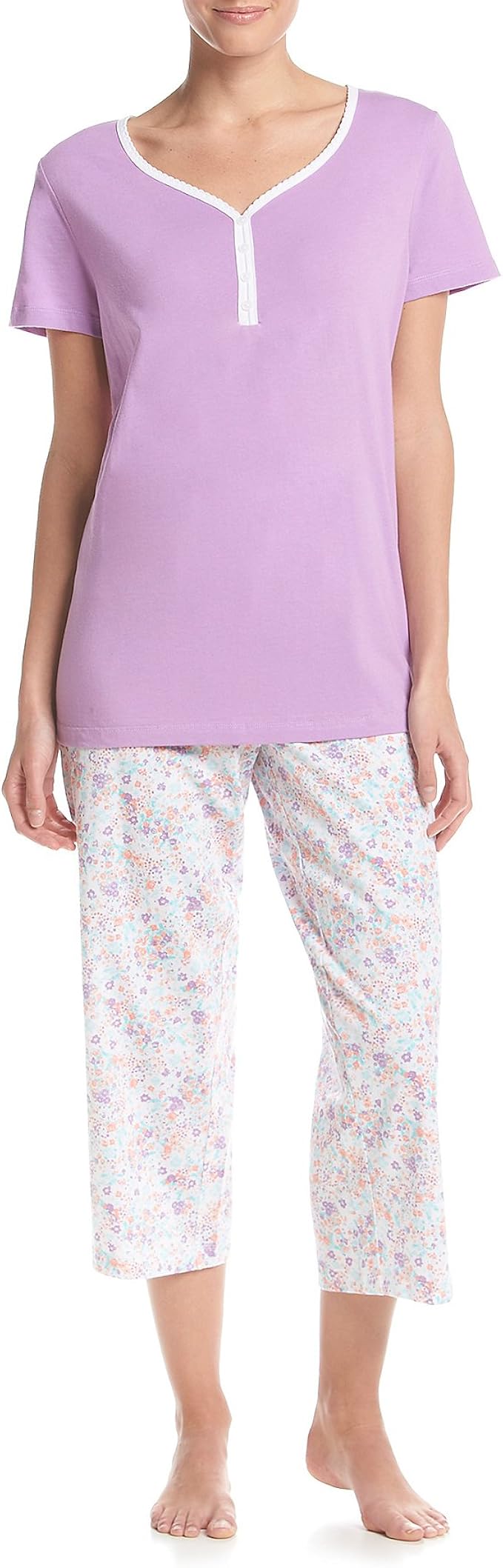 Intimate Essentials VNeck Henley And Capri Pajama Set Small at Amazon