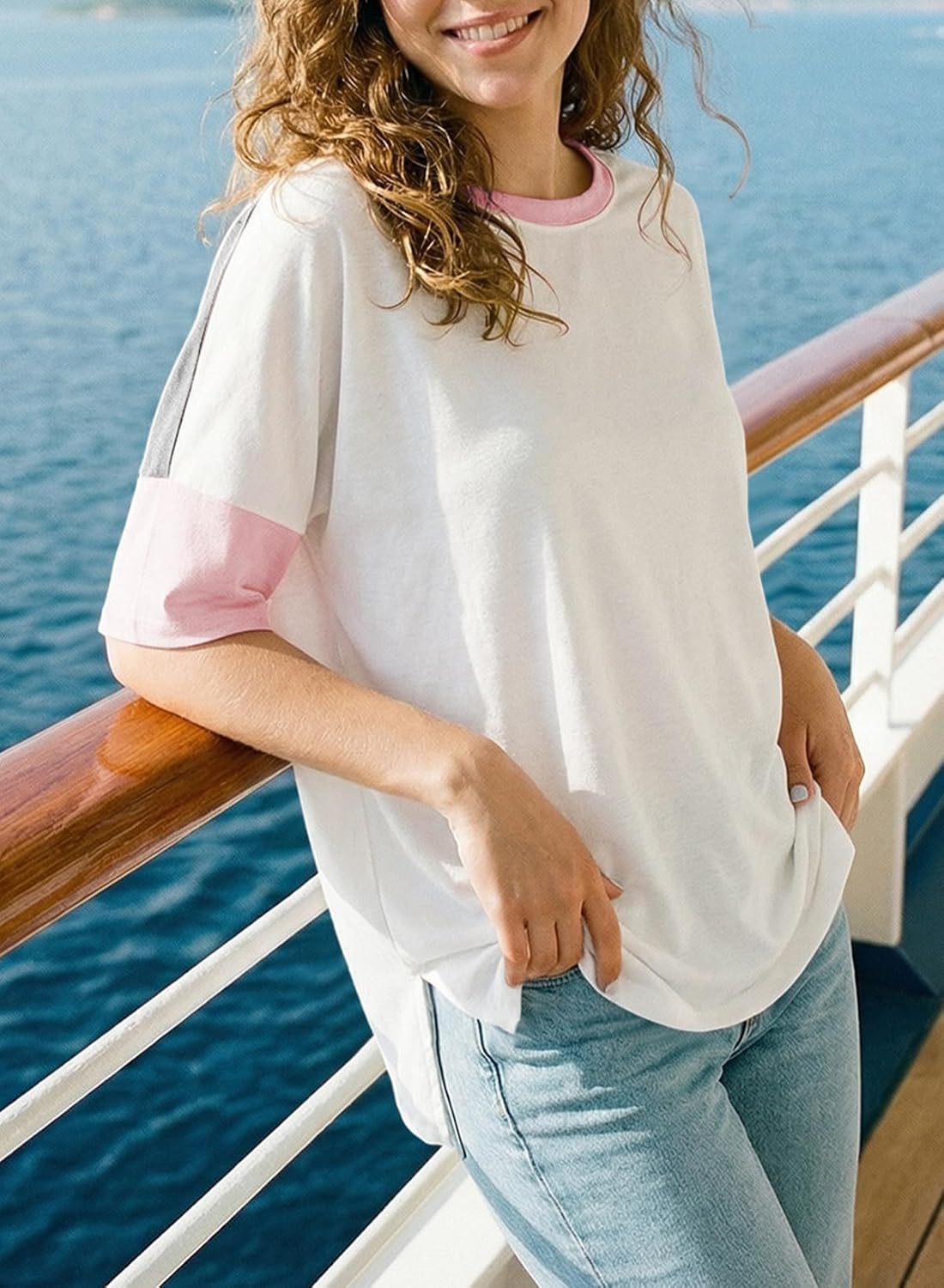 Dokotoo Womens Tops Oversized Trendy Shirts 2026 Summer Color Block Crewneck Business Casual Womens Blouses S-2XL - Image 2