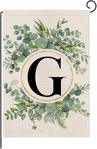 wyooxoo Bandera de jardín floral con monograma de letra G, 12 x 18 pulgadas, doble cara para exteriores, familia, apellido, inicial, para patio (G)