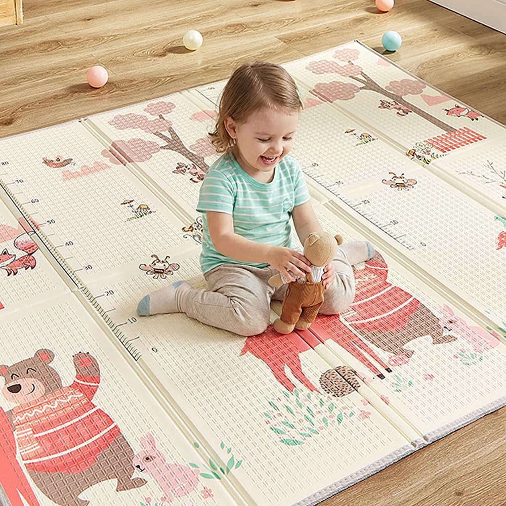 CASABEL Tapis d’Éveil Bébé Évolutif 180×150 cm – Tapis Bébé Pliable, Imperméable et Épais, Motifs Forêt, Grande Taille, Doux et Coloré, Tapis de Jeu Compact à Rangement Facile