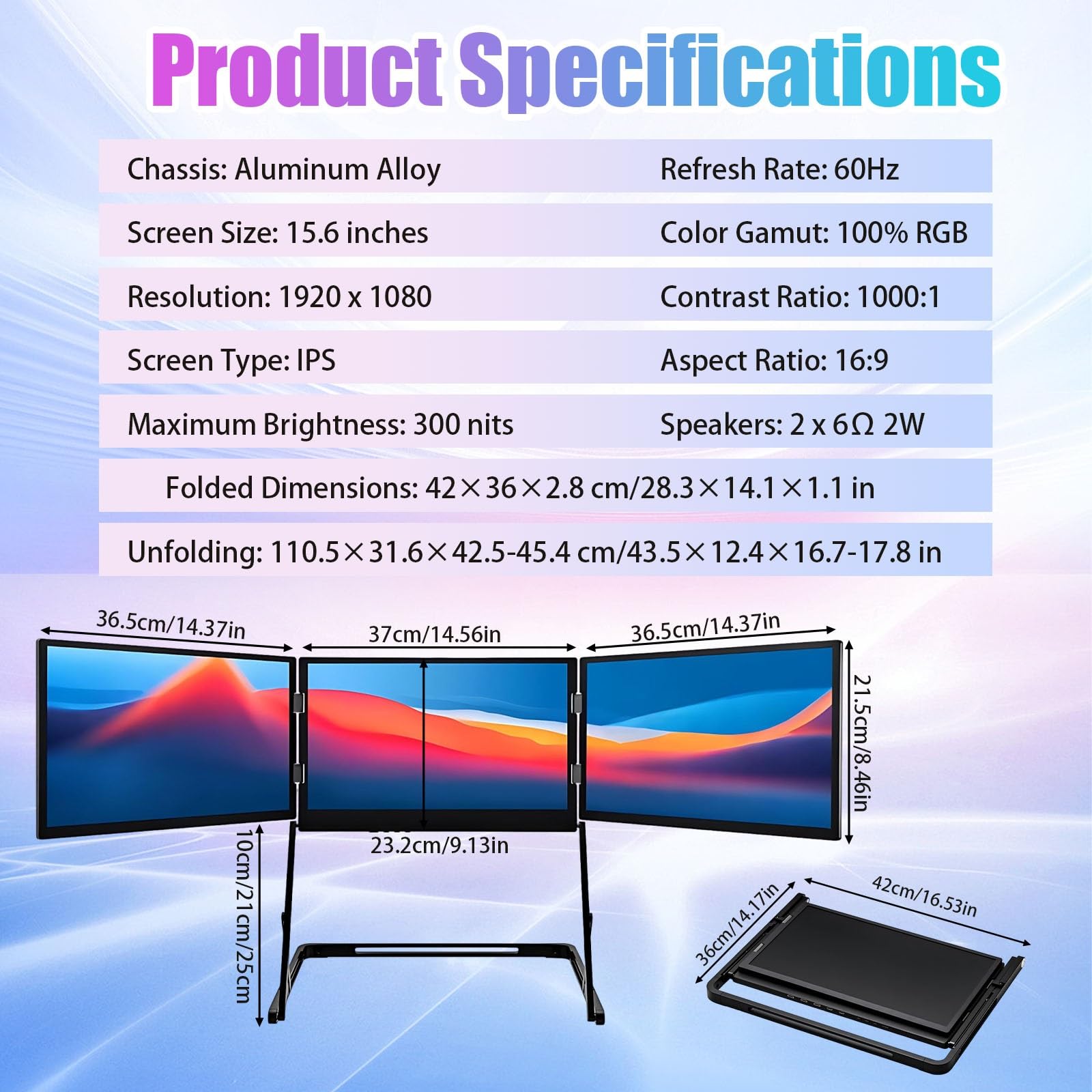 Monitor Portatile per Laptop 15,6 Pollici FHD 1080p Espansione Schermo per Laptop Ideale per Multitasking, Lavoro Remoto e Viaggi Di Lavoro con Tre Schermi