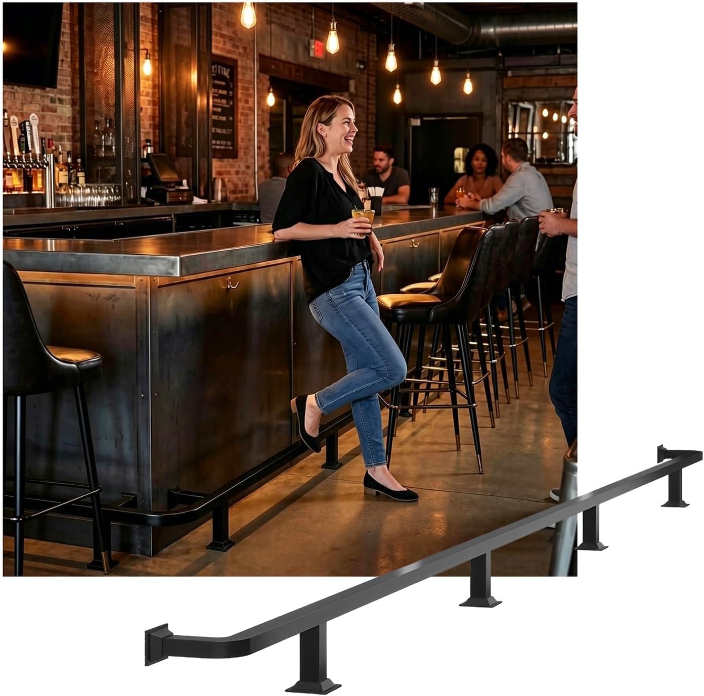 HGOuhK Bar Foot Rail Kit Bar Foot Rail Kit, Stainless Steel Floor Standing Bars Feet Rest for Indoor & Outdoor Kitchen(Schwarz,1.0M/3.28FT)