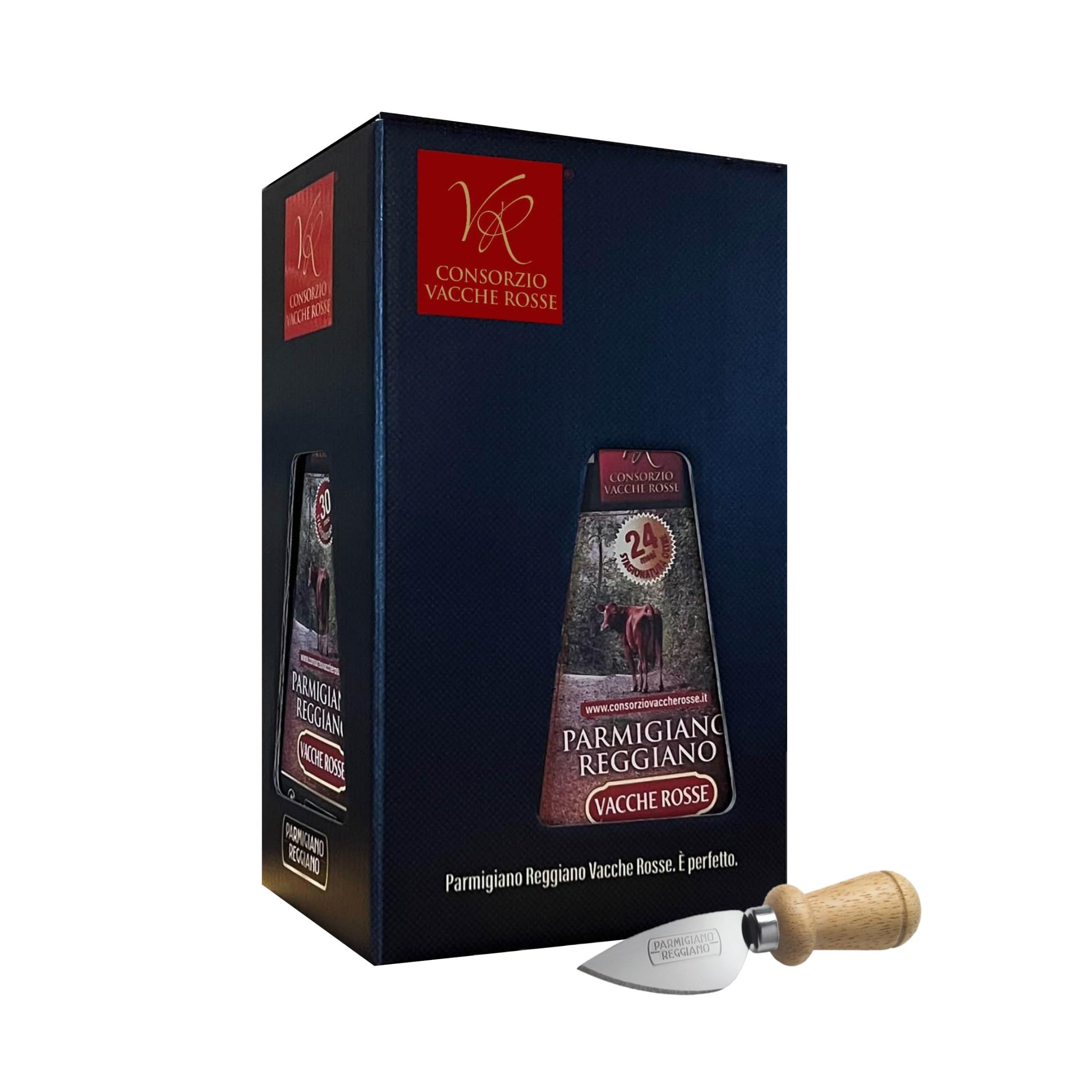 Consorzio Vacche Rosse - Parmigiano Reggiano DOP Vacche Rosse Razza Reggiana - 3 Stagionature, 24, 30 e 40 Mesi in Confezione Regalo con Coltellino - 3 x 250 g