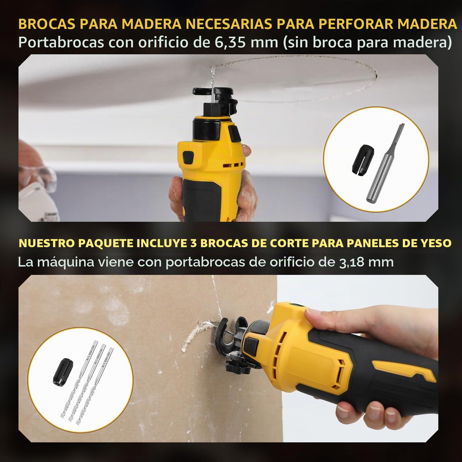 Herramienta inalámbrica de corte para paneles de yeso para baterías DEWALT de 18V 20V, sierra rotatoria para yeso sin escobillas con 20000 25000 30000 3 velocidades variables para corte de chapa de