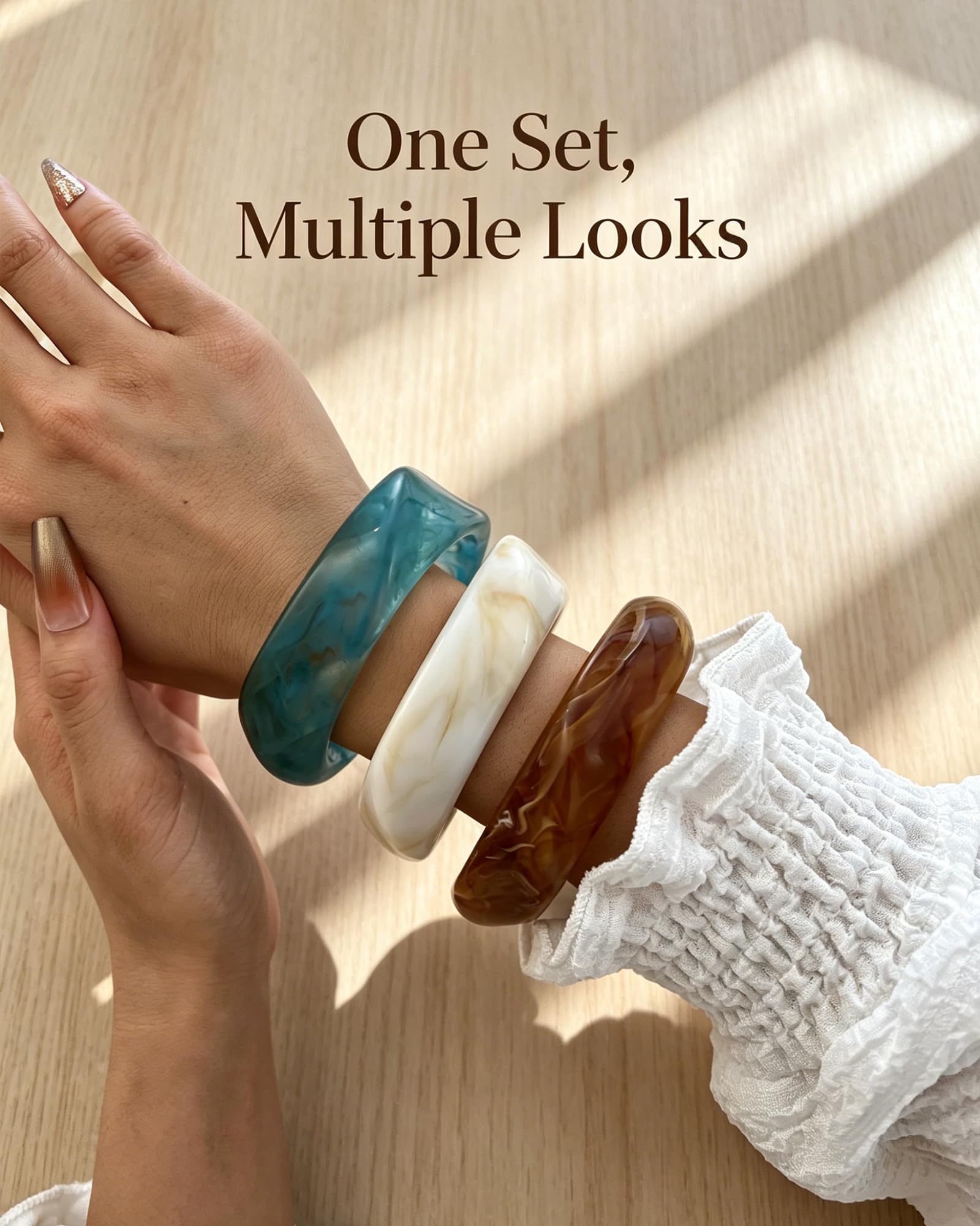 ÌF ME Acrylic Bangles Bracelets for Women, Maillard Vintage Acrylic Resin Chunky Bangles Bracelets Fashions Thick Statement bangle Set view 4
