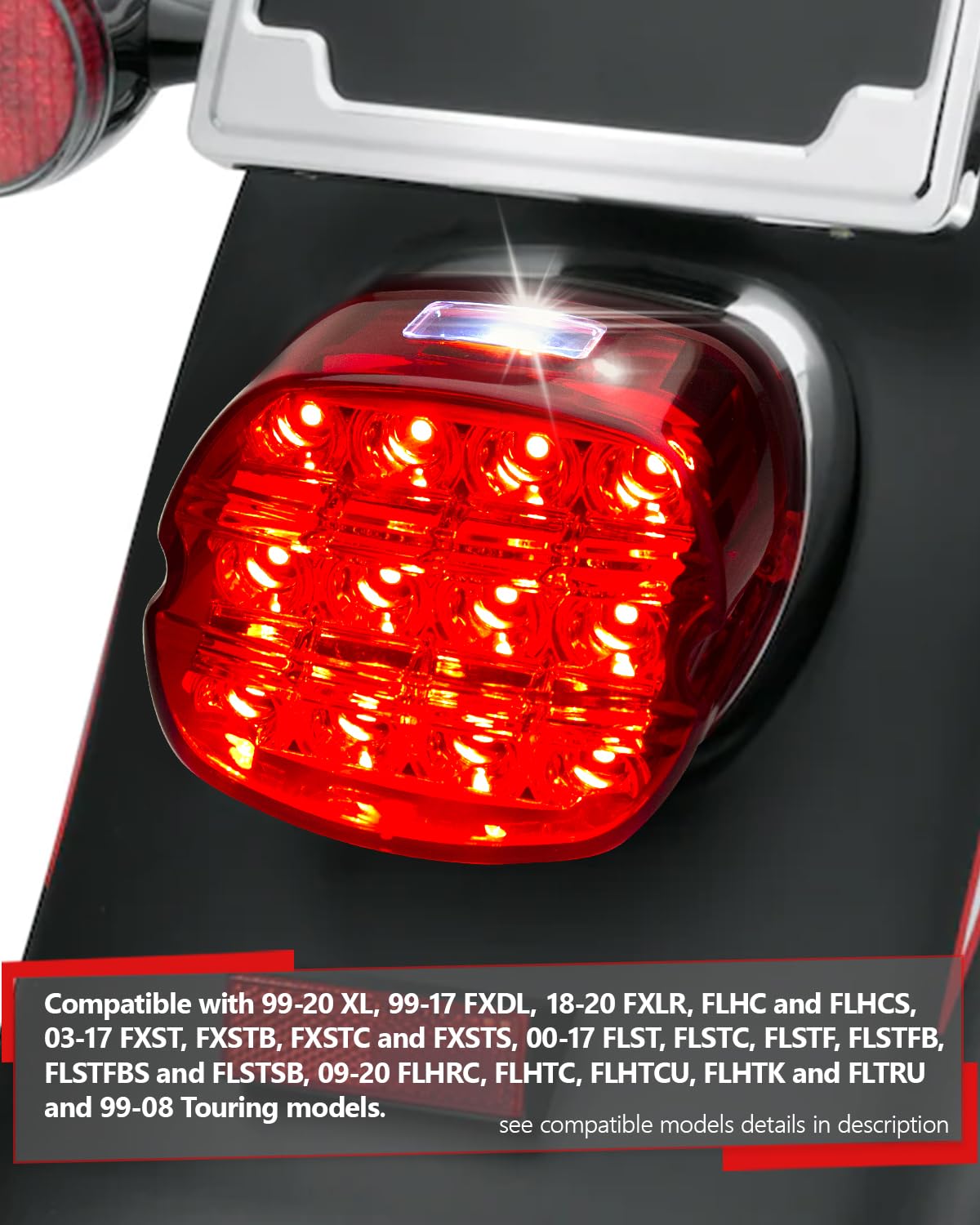 HAZAWA Tail Light Led Integrated Turn Signal Brake Running Light Low Profile Smoked Rear Light Compitable with Harley Sportster 883 1200 Dyna Road King Electra Glide (5Wire Smoke)
