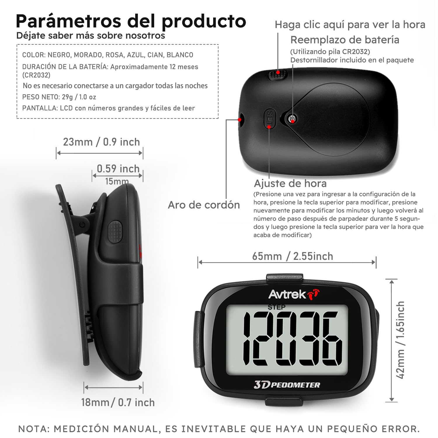 AVTREK Podomètre 3D Mini podomètre sans application sans Bluetooth pour marcher ou courir activités de randonnée en plein air