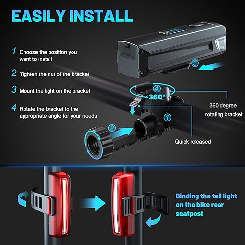 Miniatura 6 de Bike Lights for Night Riding, Bicycle Light Front Headlight and Back Taillight with 4+5 Light Modes, USB Rechargeable Bright Bike Headlights for