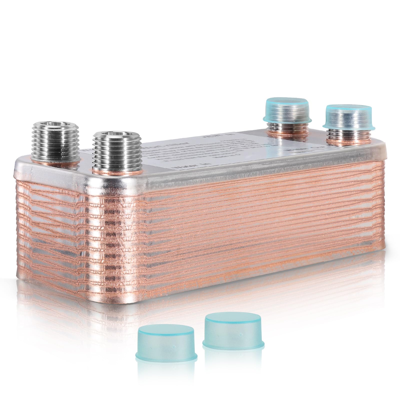 MRbrew Wort Chiller 20 Plates, Brazed Plate Copper Heat Exchanger for Homebrew, Stainless Steel 7.5" x 2.9" Plate, 1/2 NPT Thread Connection Hot Liquid Accelerated Cooler Quick Beer Cooling System