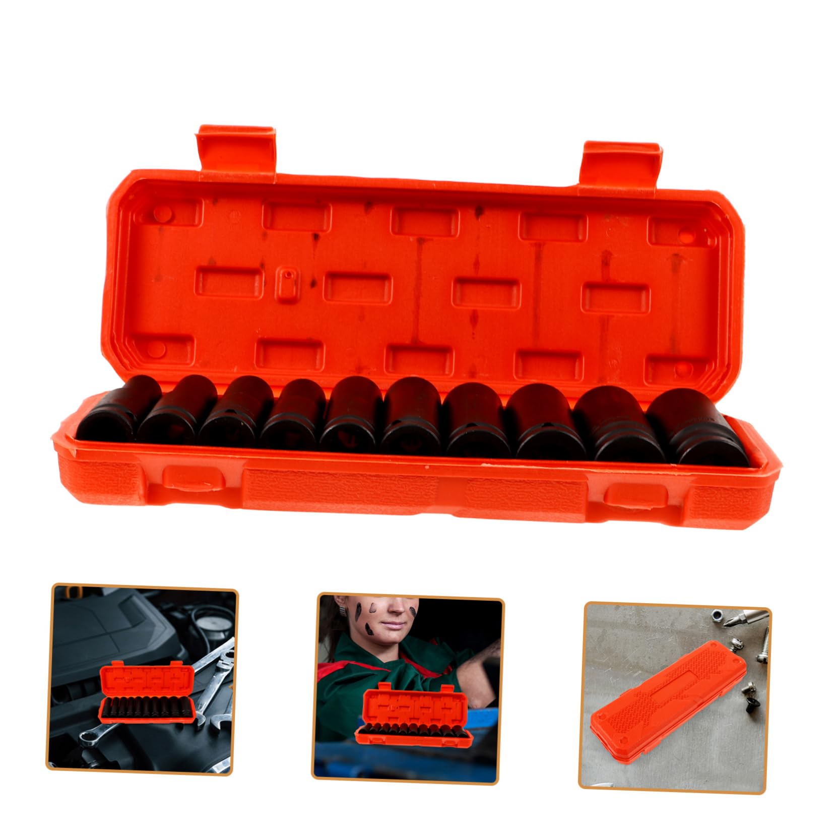 Set di 10 Bussole a Impatto Bussole da 8- Mm Realizzate in Acciaio ad Alto Contenuto di Carbonio con Ruota Motrice e Incluso Cassetta degli Attrezzi