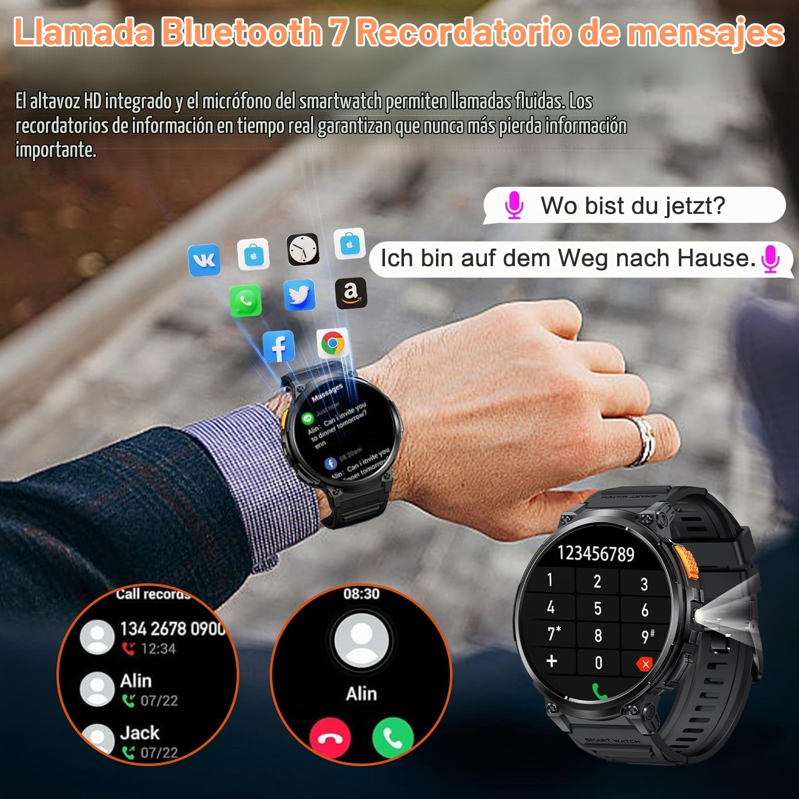 Reloj Inteligente Hombre - 1.85'' Smartwatch Hombres con Llamadas Bluetooth, LED Linterna, Monitor de 24/7 Pulsómetro SpO2 Sueño, 120 Modos Reloj Deportivos Hombre, IP68 Resistente al Agua
