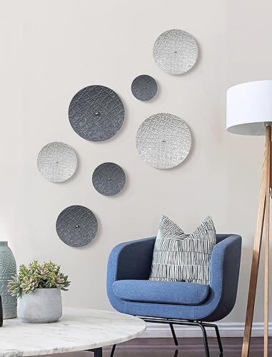 Miniatura 3 de Decoración de pared de metal plateado y gris para sala de estar, 7 piezas de esculturas de arte de pared colgantes para decoración de oficina,